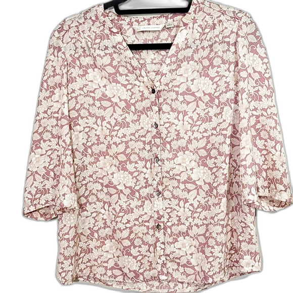 Lauren Conrad Floral Print Button Down 3/4 Sleeve Blouse Pink Size Small - Picture 1 of 7